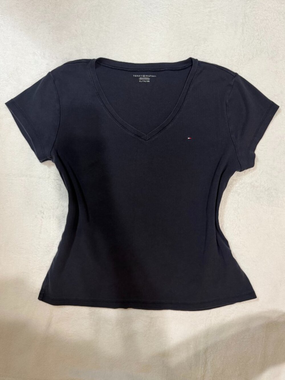 Tommy Hilfiger Black V-Neck Short Sleeve Top L/XL